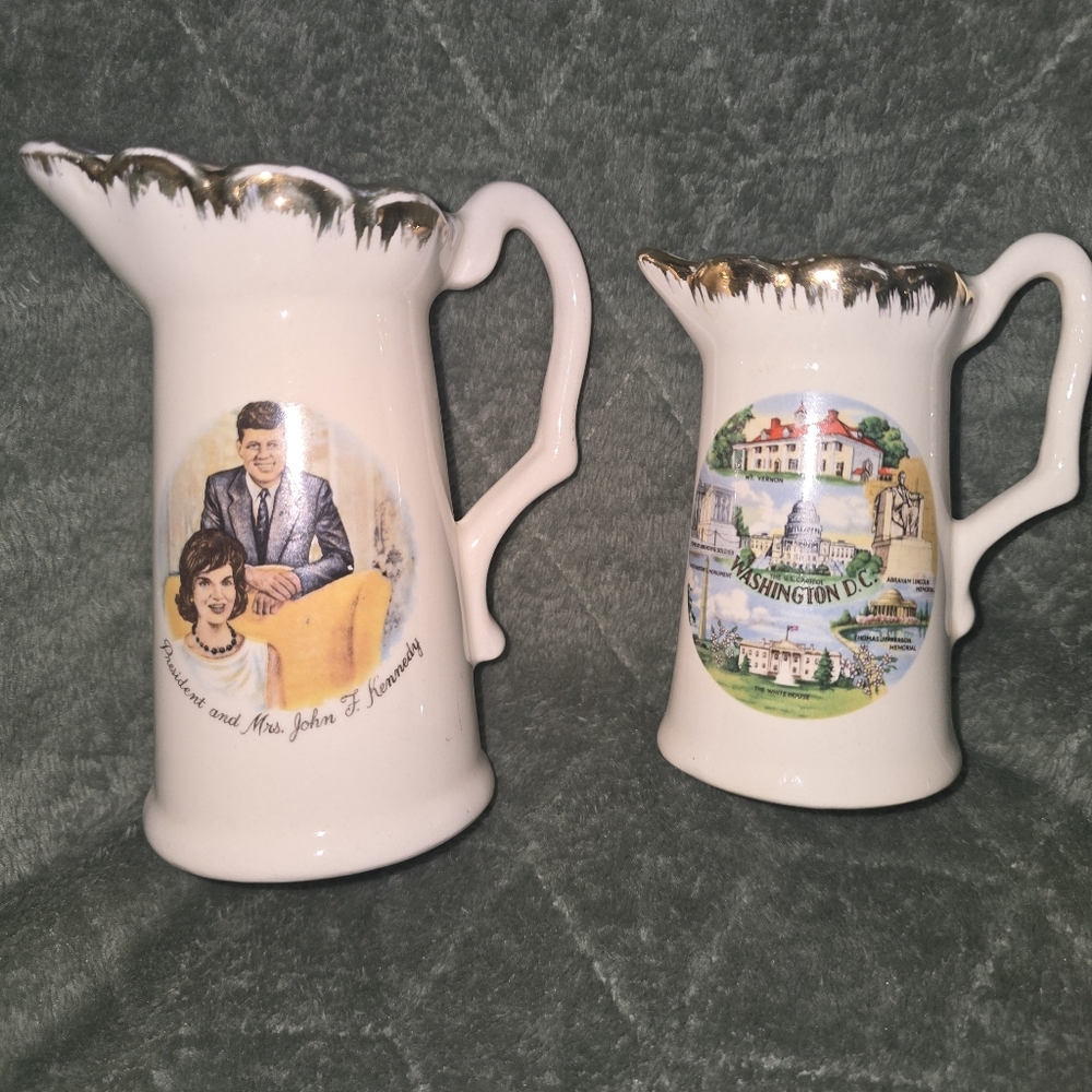 vintage porcelain commemorative creamers w/ President and Mrs. John F. Kennedy